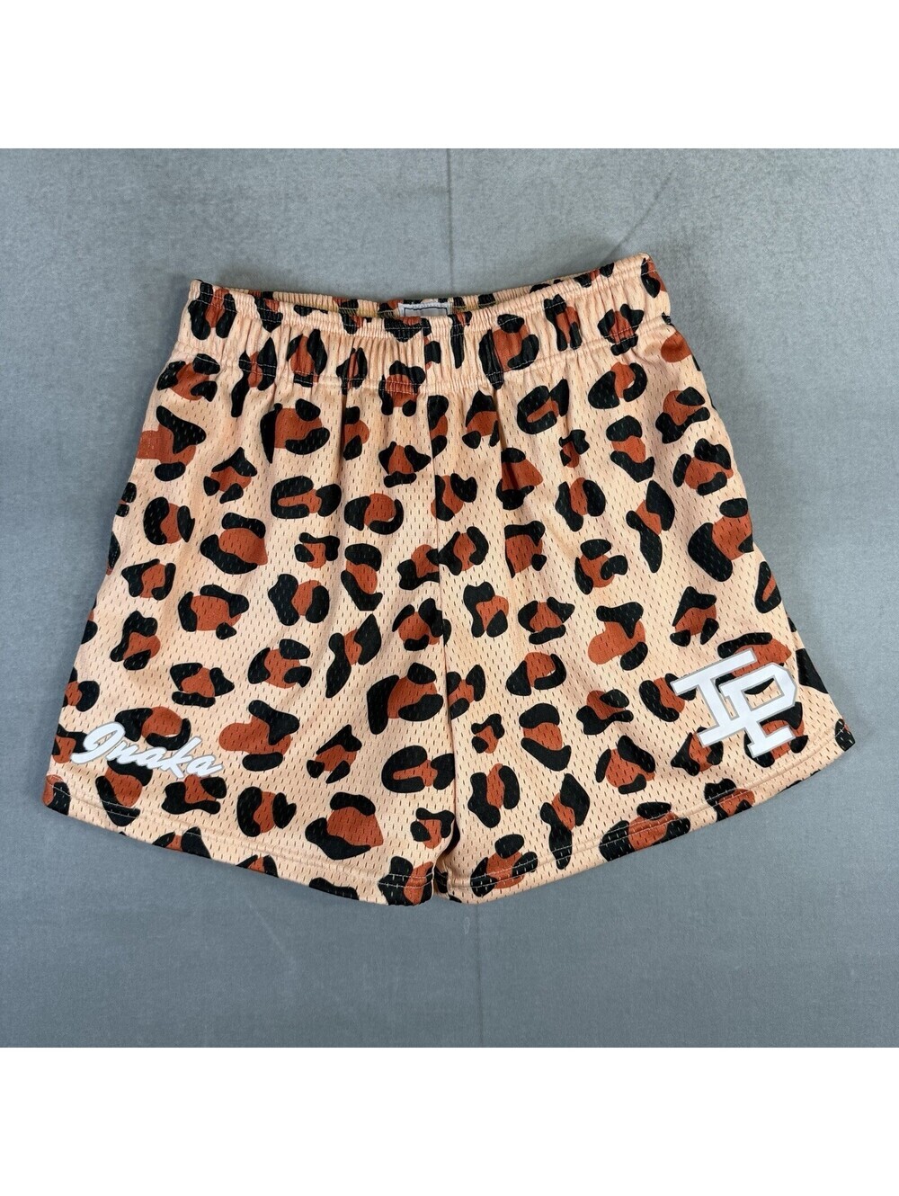 Inaka Power Shorts Mens Medium Tan Leopard Print Mesh Athletic Training Logo